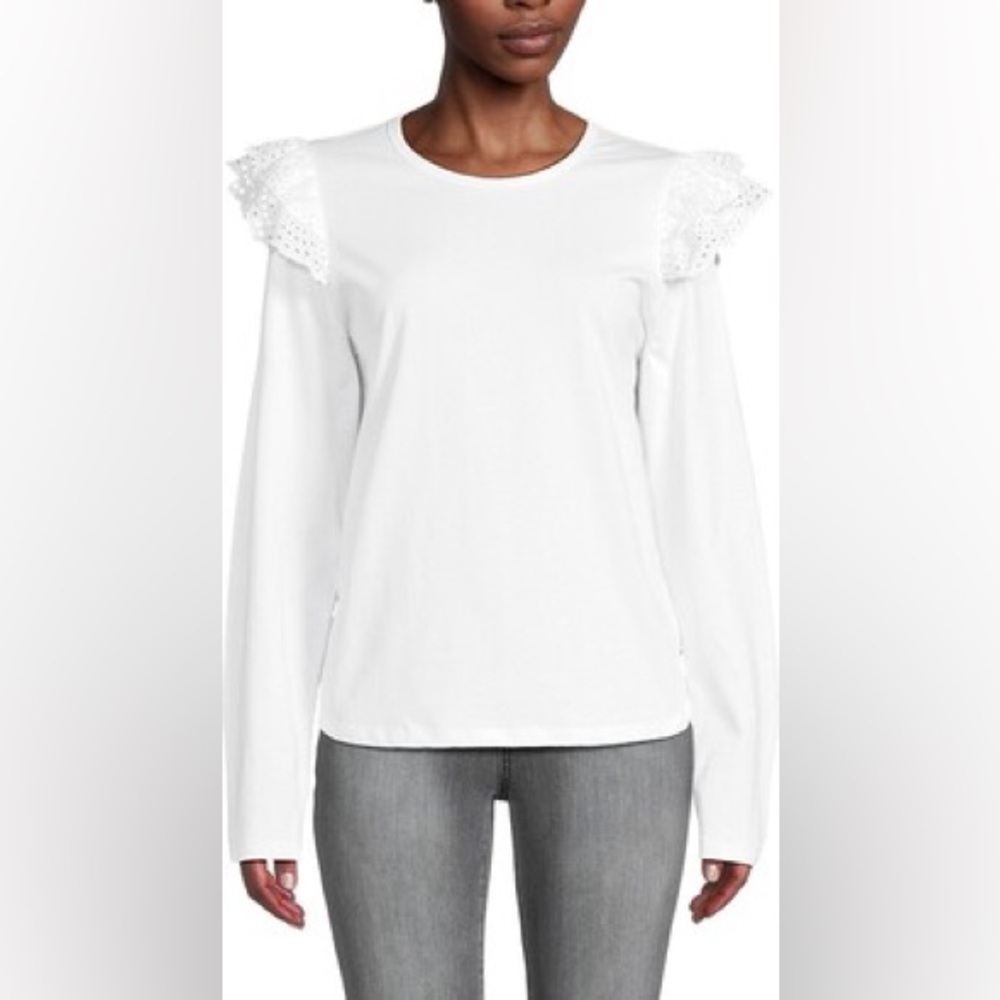 Joe's Jeans White Eyelet Ruffle Sleeve Top size Medium